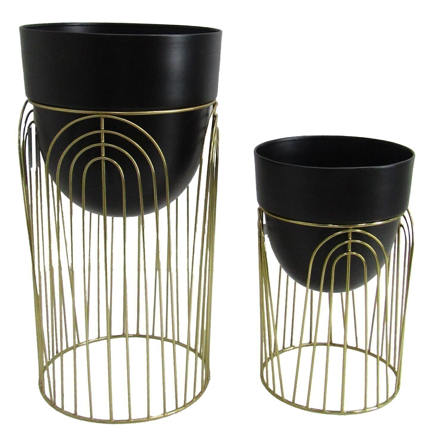 SET 2 GOLDENE/BRAUNE PFLANZTÖPFE AUS METALL_26X26X50+22X22X34CM LL60977