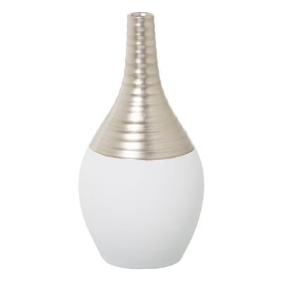 JARRON CERAMICA BLANCO MATE CUELLO CHAMPAGNE _°19X38CM LL60986