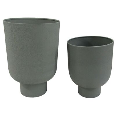 SET 2 GRAY METAL PLANTER POTS _°28X39+°23X32CM LL60963