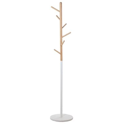 WHITE METAL/NATURAL WOOD COAT RACK WITH WHITE MARBLE BASE _°34X171CM, BASE THICKNESS:2CM LL83720