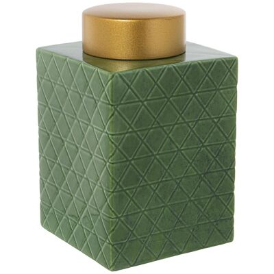 TIBOR CERAMIC 31CM GREEN W/GOLD LID _19X19X31CM, LID:°13X5CM LL62233