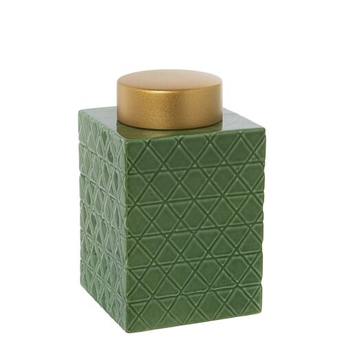 TIBOR CERAMICA 26CM VERDE C/TAPA DORADA _16X16X26CM TAPA:°11X4CM LL62234