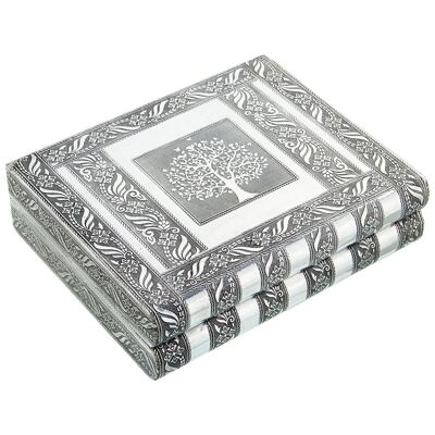 METAL JEWELRY BOX WITH SILVER MIRROR TREE OF LIFE _27X21X7CM LL76135