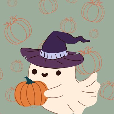 Card + envelope Halloween Ghost with hat