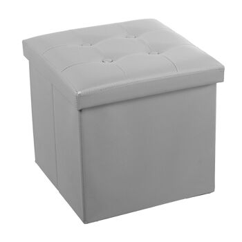 POUF DE RANGEMENT PLIANT EN CUIR ARGENT _38X38X38CM LL22306 1