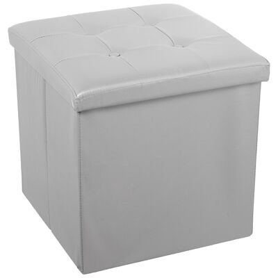 POUF PIEGHEVOLE PORTAOGGETTI IN PELLE ARGENTO _45X45X45CM LL22313