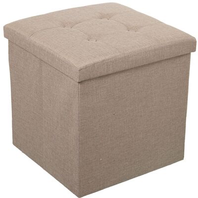 POUF PLIANT EN POLYESTER BEIGE RANGEMENT _45X45X45CM LL22315