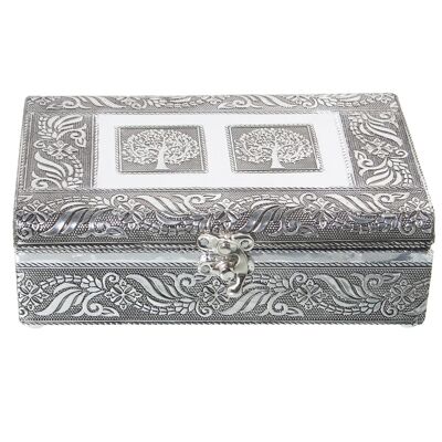 PORTAGIOIE IN METALLO ARGENTO ALBERO DELLA VITA _20X13X6CM LL76138