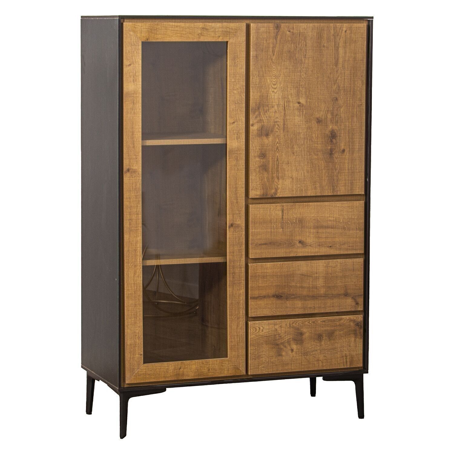 SIDEBOARD 3 SCHUBLADEN + 2 DM-HOLZTÜREN, SCHWARZE METALLBEINE 85X40X130CM, HOCH.BEINE: 15CM LL80007