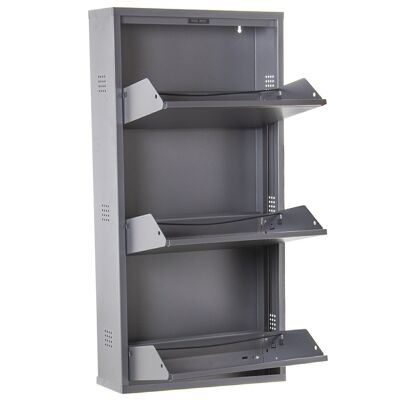 METAL SHOE RACK WITH 3 SMOOTH GRAY GLOSS DRAWERS _50X15X103CM, WITH VENTS LL82745