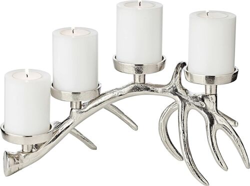 Tischleuchter Hugo (Höhe 15 cm, Länge 38 cm), silberfarben, Aluminium vernickelt, für 4 Kerzen