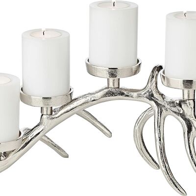 Candelabro de mesa Hugo (alto 15 cm, largo 38 cm), aluminio niquelado plateado, para 4 velas