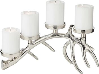 Bougeoir de table Hugo (hauteur 15 cm, longueur 38 cm), aluminium nickelé argenté, pour 4 bougies 1
