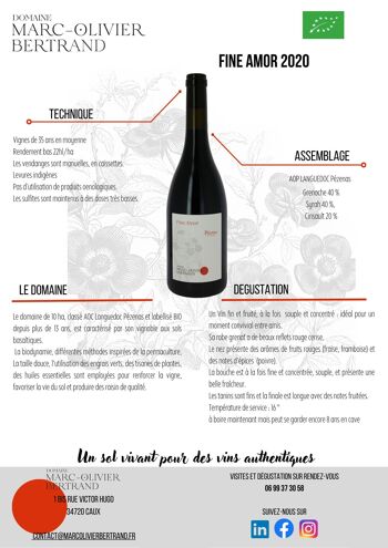 Vin rouge AOP Languedoc Pézenas BIO - 
 Fine Amor 2020 2