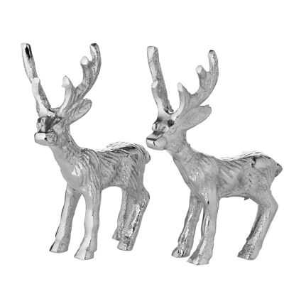 Figura decorativa de ciervo Malik (altura 11 cm), plata, aluminio