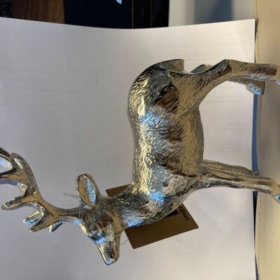 Figura decorativa de ciervo Malik (altura 19 cm), plata, aluminio