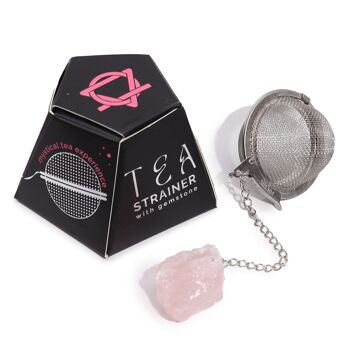 CGTS-05 - Passoire à thé en pierres précieuses en cristal brut - Quartz rose - Vendu en 3x unité/s par extérieur 1