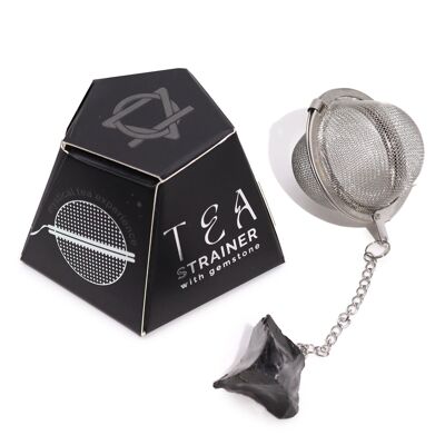 CGTS-11 - Colador de té con piedras preciosas de cristal en bruto - Obsidiana negra - Vendido en 3x unidad/s por exterior
