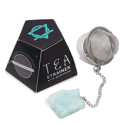 CGTS-12 - Colador de té con piedras preciosas de cristal crudo - Aguamarina - Vendido en 3 unidades por exterior