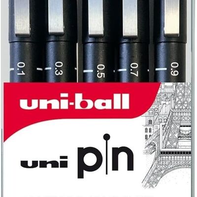 Uni-ball - Gama CALIBRAR PUNTOS - ref: PIN/5 ASP008 - Bolígrafos técnicos - Negro - Puntas calibradas: 0,1/0,3/0,5/0,7/0,9 - Paquete de 5