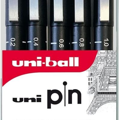 Uni-Ball – Serie CALIBRATE POINTS – Ref: PIN/5 ASP009 – Technische Stifte – Schwarz – Kalibrierte Spitzen: 0,2/0,4/0,6/0,8/1,0 – 5er-Pack –