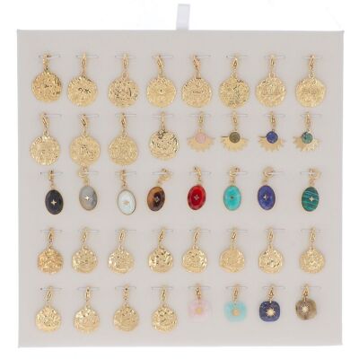 Kit of 40 stainless steel charms - golden ASTRO and natural stones - FREE DISPLAY