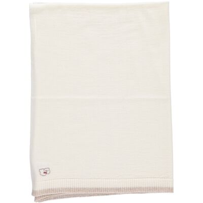 Couverture légère tricotée en mérinos pour bébé - Blanc et avoine