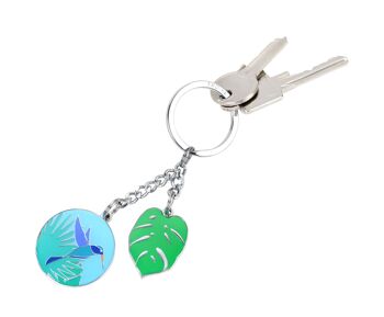 Porte-clés avec 2 pendentifs | Colibri et feuille de Monstera | COLIBRI 2