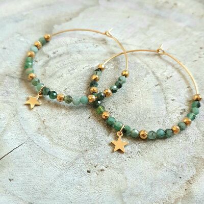 Emerald celestial hoop earrings