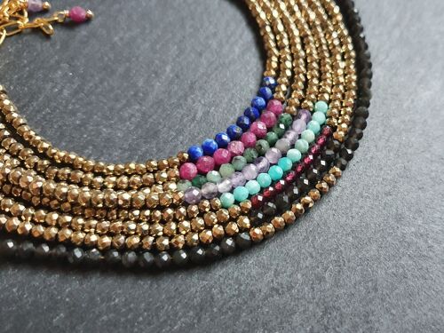 Bracelets Perles en hematite et pierres semi-precieuses naturelles, bracelets perlés