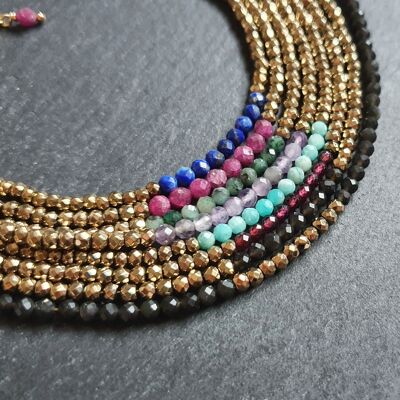 Bracelets Perles en hematite et pierres semi-precieuses naturelles, bracelets perlés