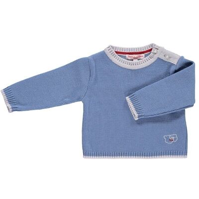 Maglione per bebè in lana merino con motivo di pecorelle - Blu fiordaliso