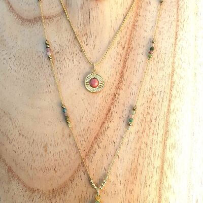 Gold-plated chain necklace and natural semi-precious tourmaline stones