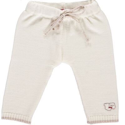 Leggings per neonati lavorati a maglia in lana merino - Bianco e farina d'avena