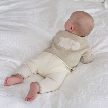 Legging tricoté en mérinos pour bébé - Blanc et avoine 4