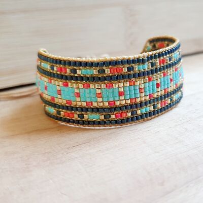 Bohemian cuff hand-woven in Miyuki Delica beads - turquoise