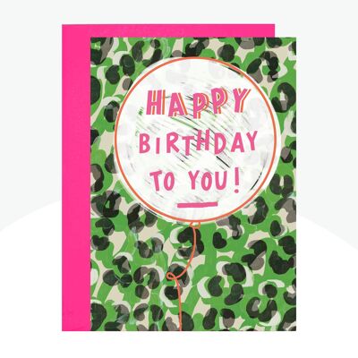 Ballon-Geburtstagskarte mit Neondruck und Leopardenmuster