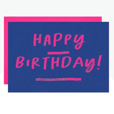 Tarjeta con estampado de neón rosa de feliz cumpleaños