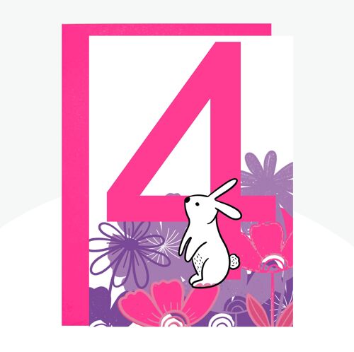 Bunny Age 4 Neon Print Card