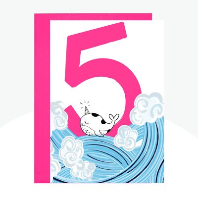 Narwhal Age 5 Neon Print Card