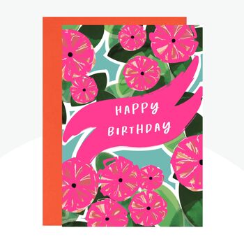 Carte d'impression au néon de fleurs d'anniversaire roses 1