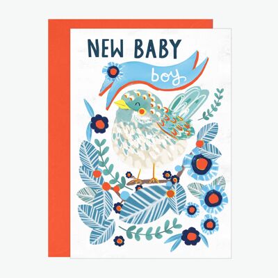 Tarjeta con estampado de neón New Baby Boy Little Bird