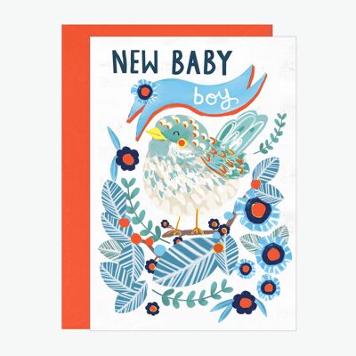 New Baby Boy Little Bird Neon Print Card