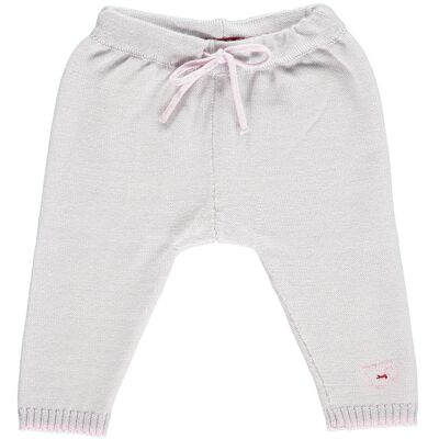 Merino Knitted Baby Leggings - Pearl Grey & Petal