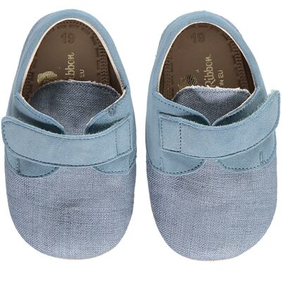 Baby-Schuhe „Charlie“ aus weichem Leinen – Heller Denim