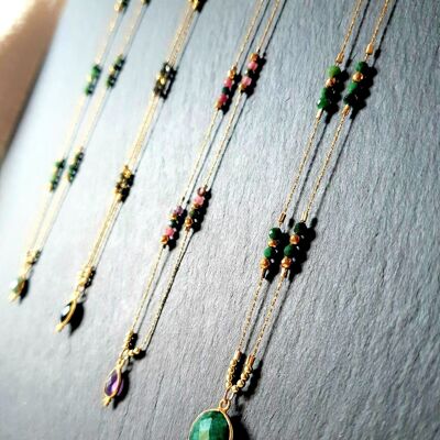 Long necklace - Gold-plated chain necklace and semi-precious natural stones