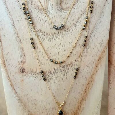 Gold-plated chain necklace and natural semi-precious stones Pyrite