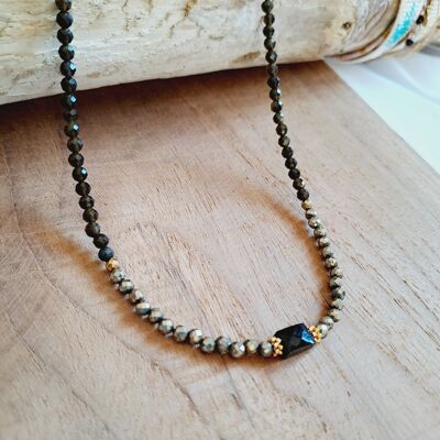 Obsidian and Pyrite Natural Stone Necklaces