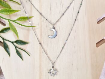 Collier double rang - soleil lune - acier inoxydable 3