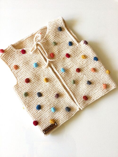 Organic Handknit Rainbow Popcorn Vest-Multi Colours